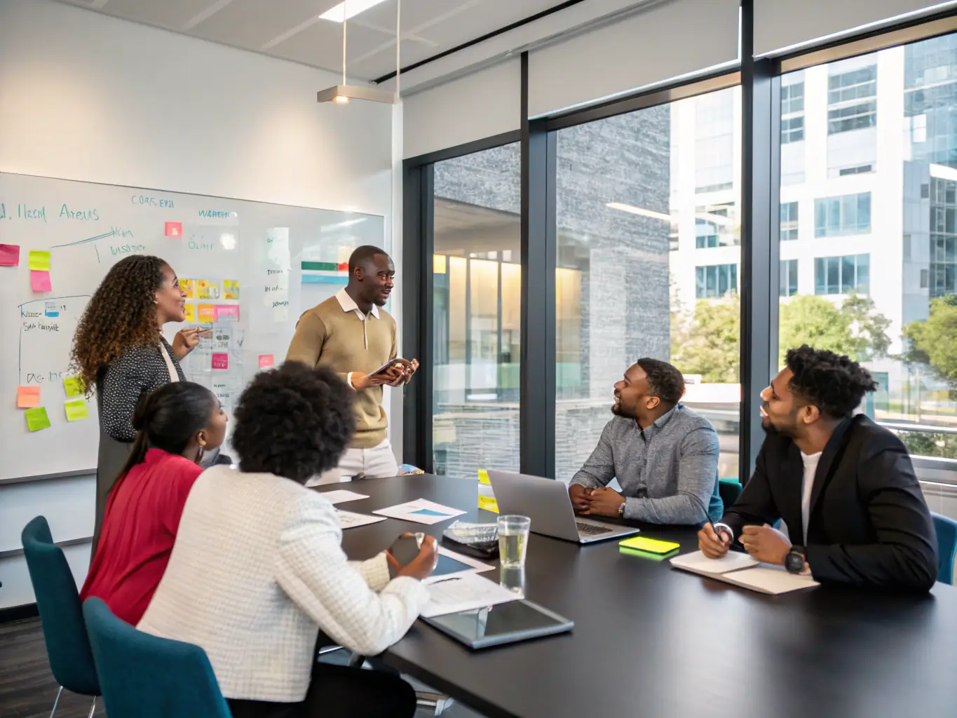 A dynamic image showcasing a diverse group of startup founders collaborating in a modern office space, symbolizing innovation and teamwork, with OnDeckClone's logo subtly integrated in the background.