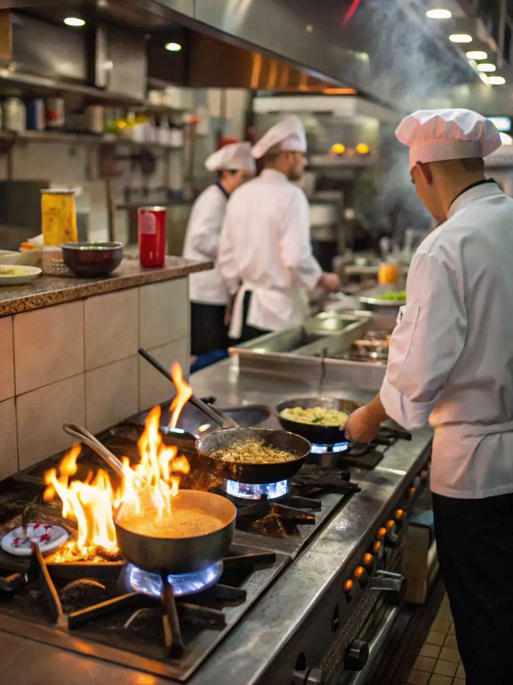 A vibrant image of a bustling restaurant kitchen with chefs preparing meals, symbolizing the restaurant industry's need for financing to manage inventory and operations.