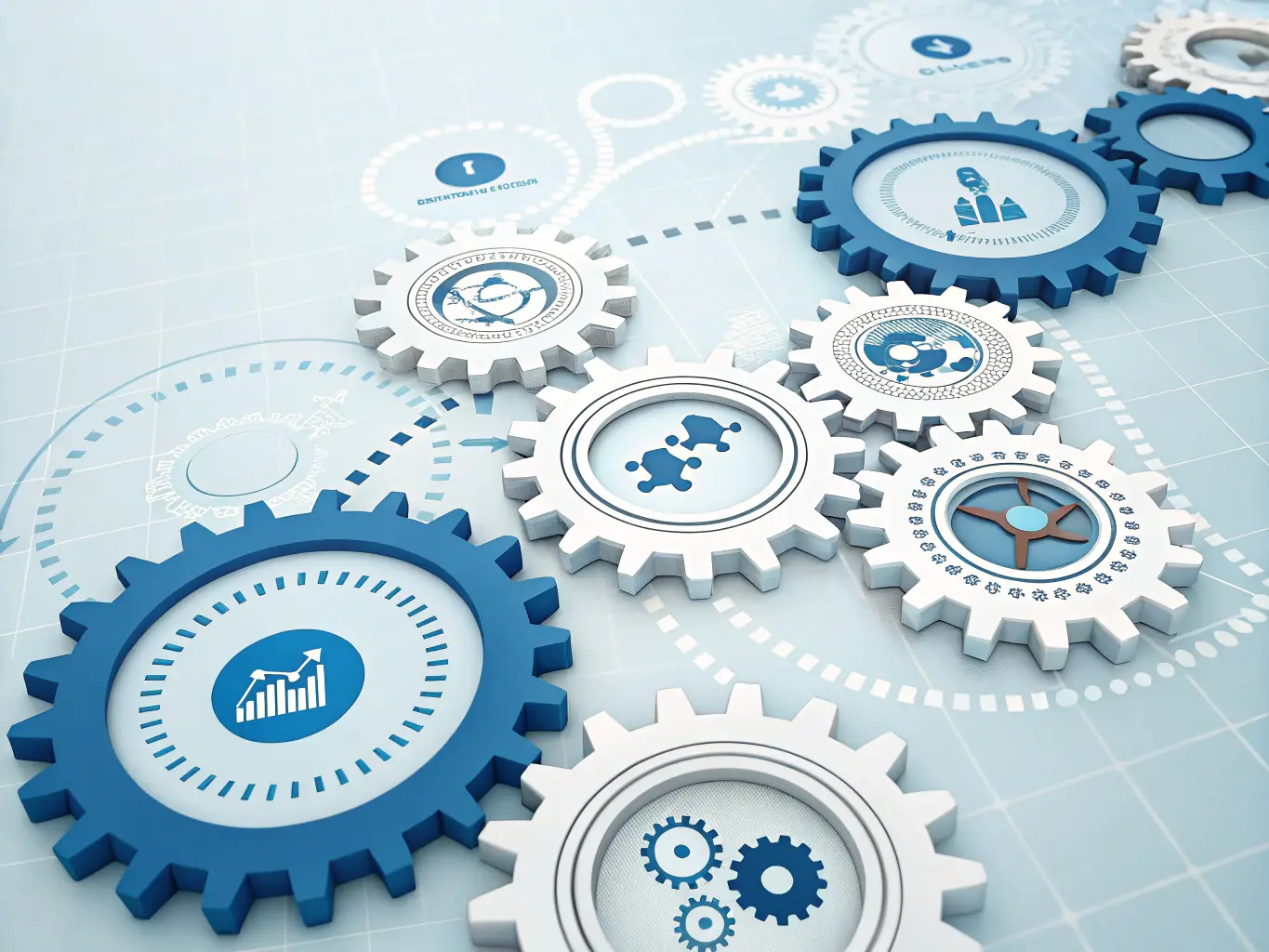 A series of interconnected gears turning smoothly, representing the seamless integration and scalability of the funding solutions within a manufacturing operation.