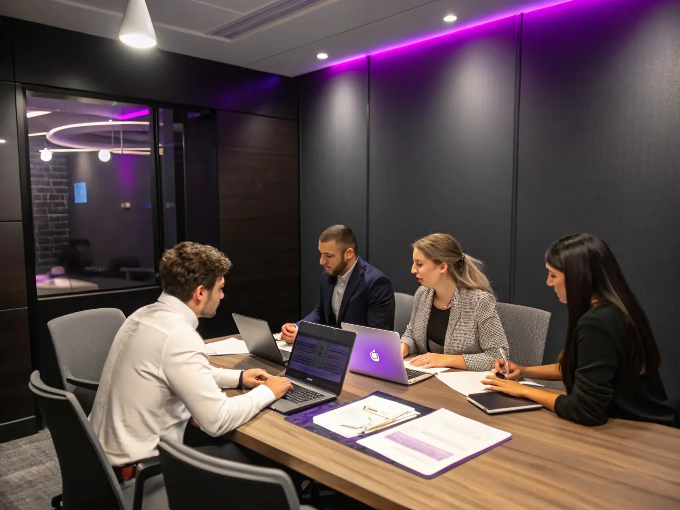 A team of consultants collaborating around a table, brainstorming ideas for expansion and new service offerings.