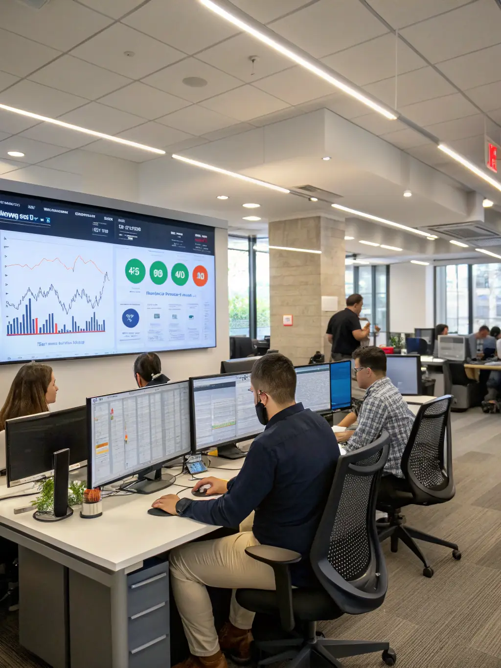 An engineering firm's office bustling with activity, representing growth and expansion into new markets and service offerings.