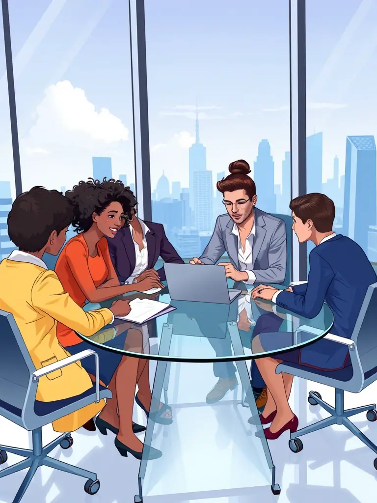 A diverse team of energy professionals collaborating in a modern office space, emphasizing the importance of teamwork and expertise.