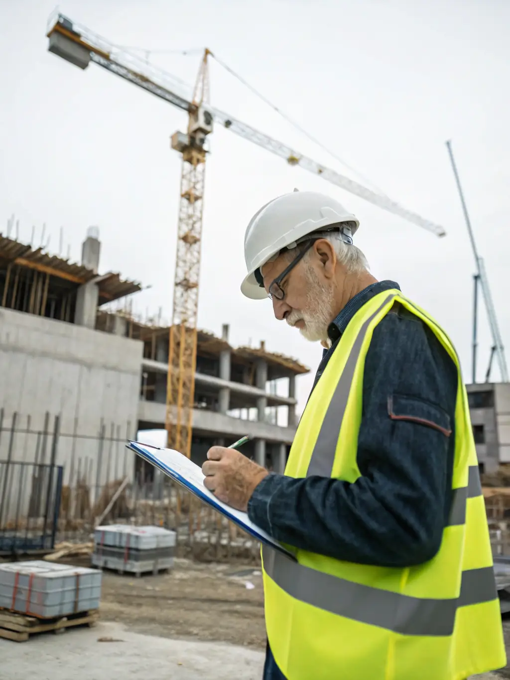 A contractor reviewing blueprints on a construction site, symbolizing project funding.