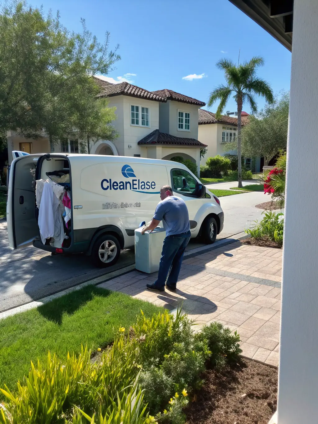 A dry cleaning delivery van, emphasizing the convenience and reach of the business, and the potential for expansion through transportation solutions.