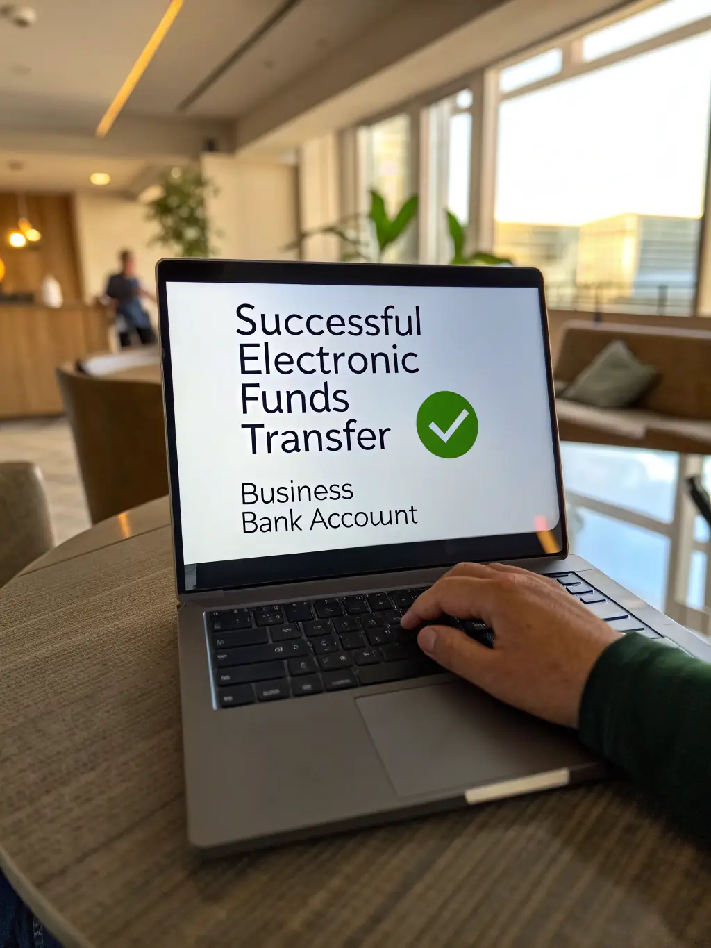 Funds being transferred electronically to a business bank account, symbolizing the quick access to capital for e-commerce businesses.