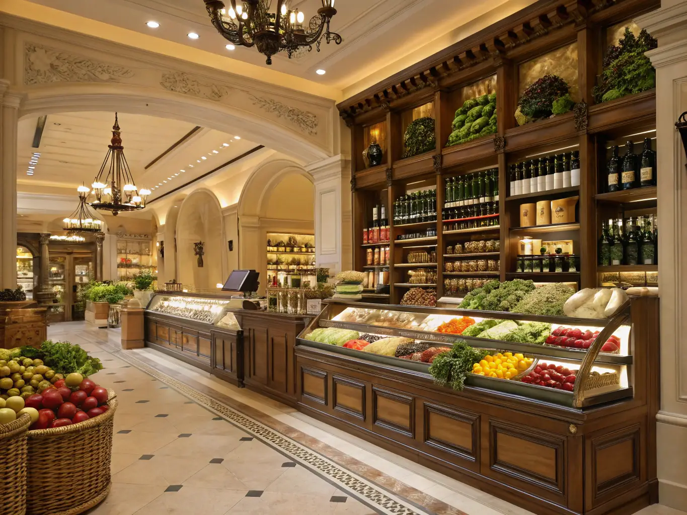 A grocery store undergoing renovations, with workers installing new fixtures and signage, representing the potential for expansion and increased revenue with strategic funding.