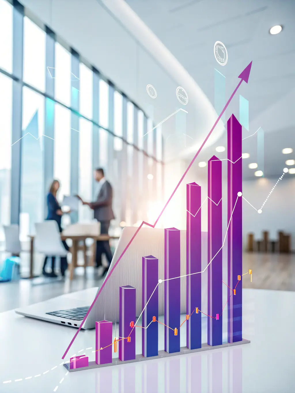 A graph showing upward growth in sales for a furniture store, attributed to Mulah's funding.