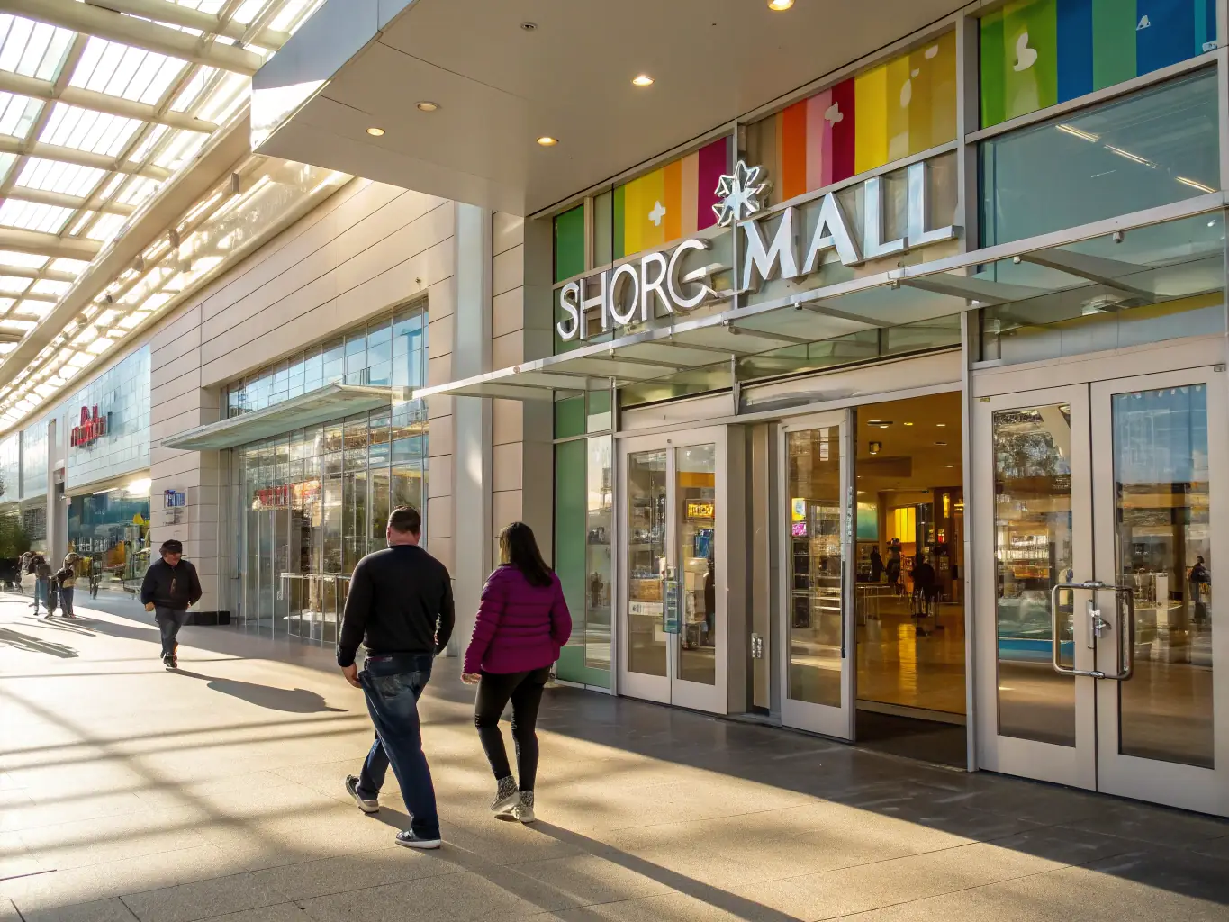 A modern convenience store exterior with customers entering, representing the potential for store expansion and upgrades through Mulah's financial support.