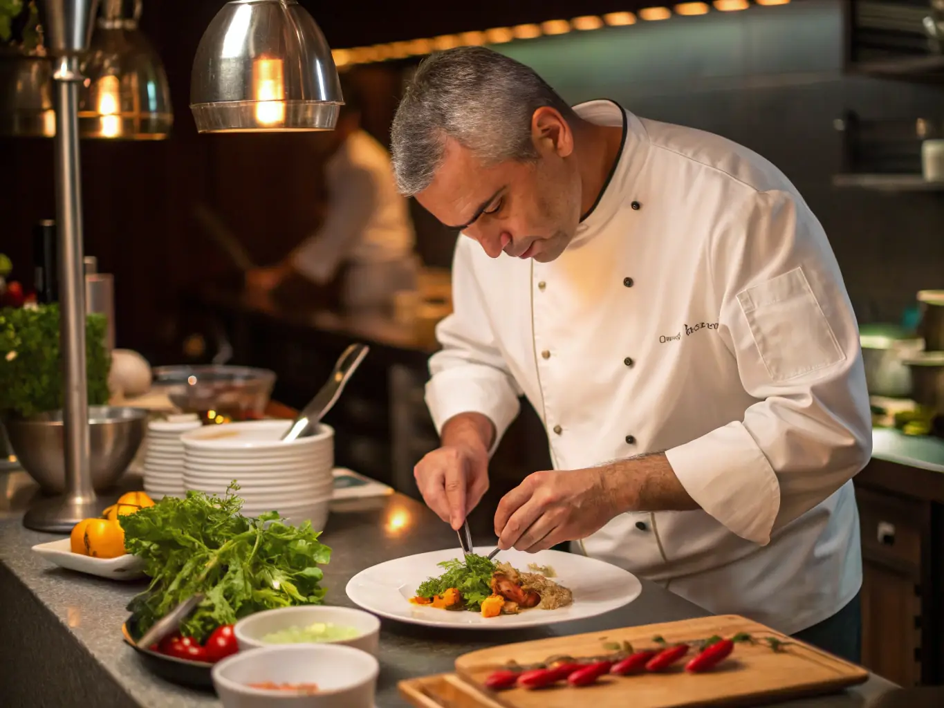 A photograph of a chef in a commercial kitchen, confidently managing food preparation, representing the operational excellence that OnDeckClone funding supports.