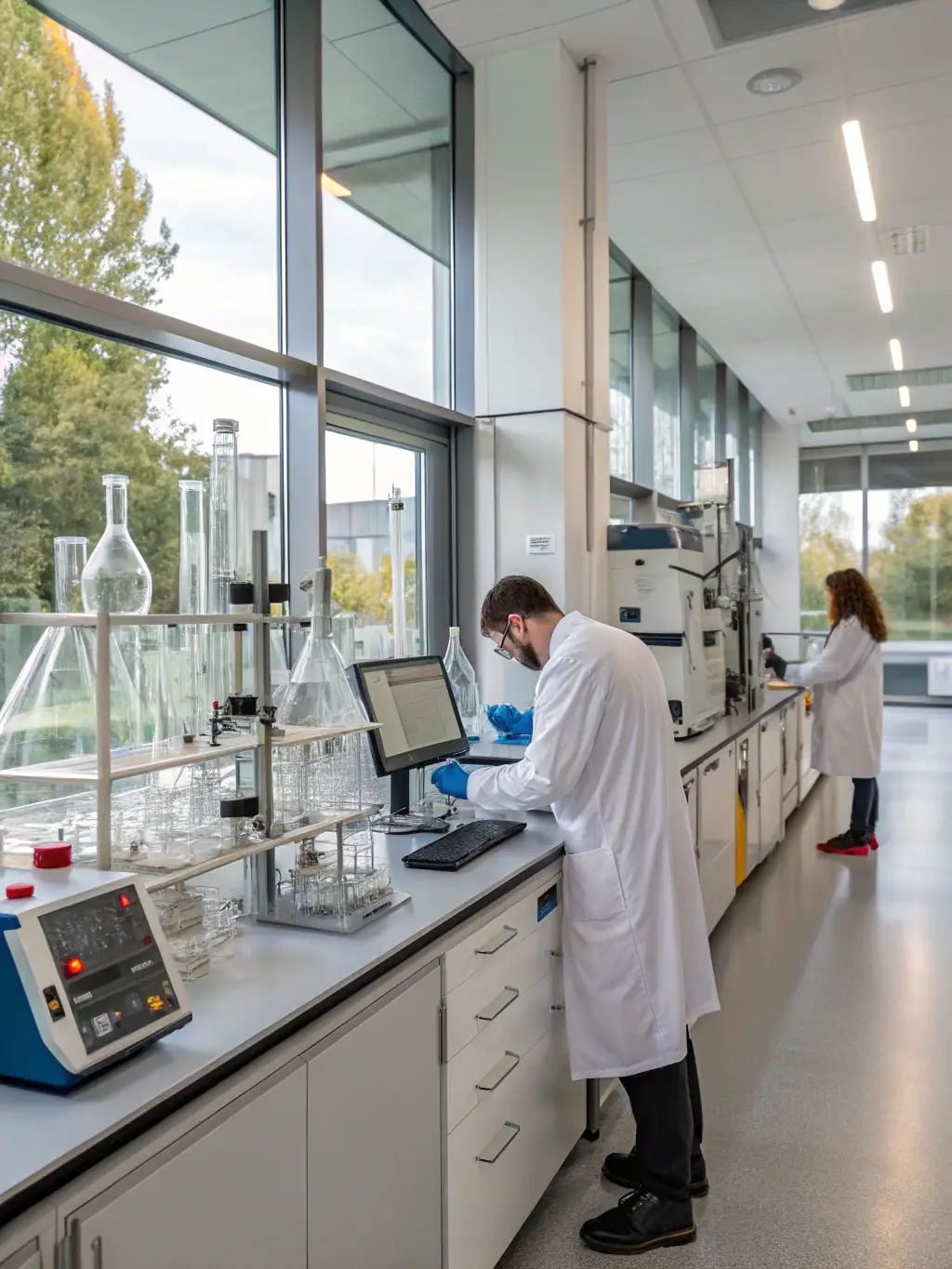 A futuristic biotech facility with advanced equipment, representing the benefit of upgrading infrastructure.