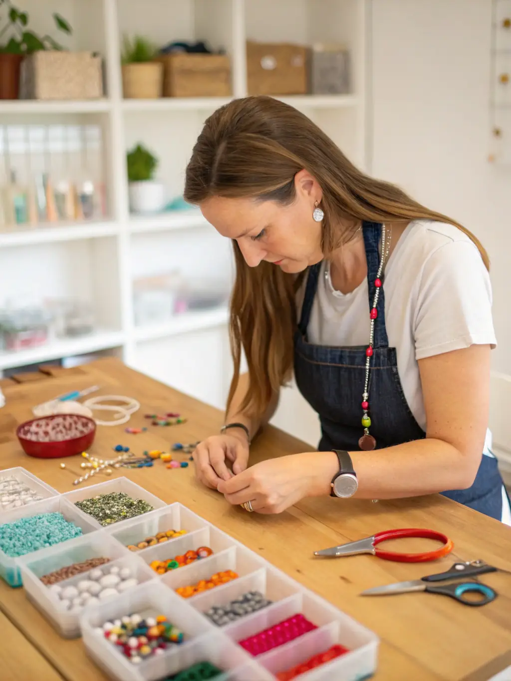 A photograph of an Etsy shop owner using Mulah funding to invest in marketing and advertising, showcasing their handcrafted products to a wider audience.