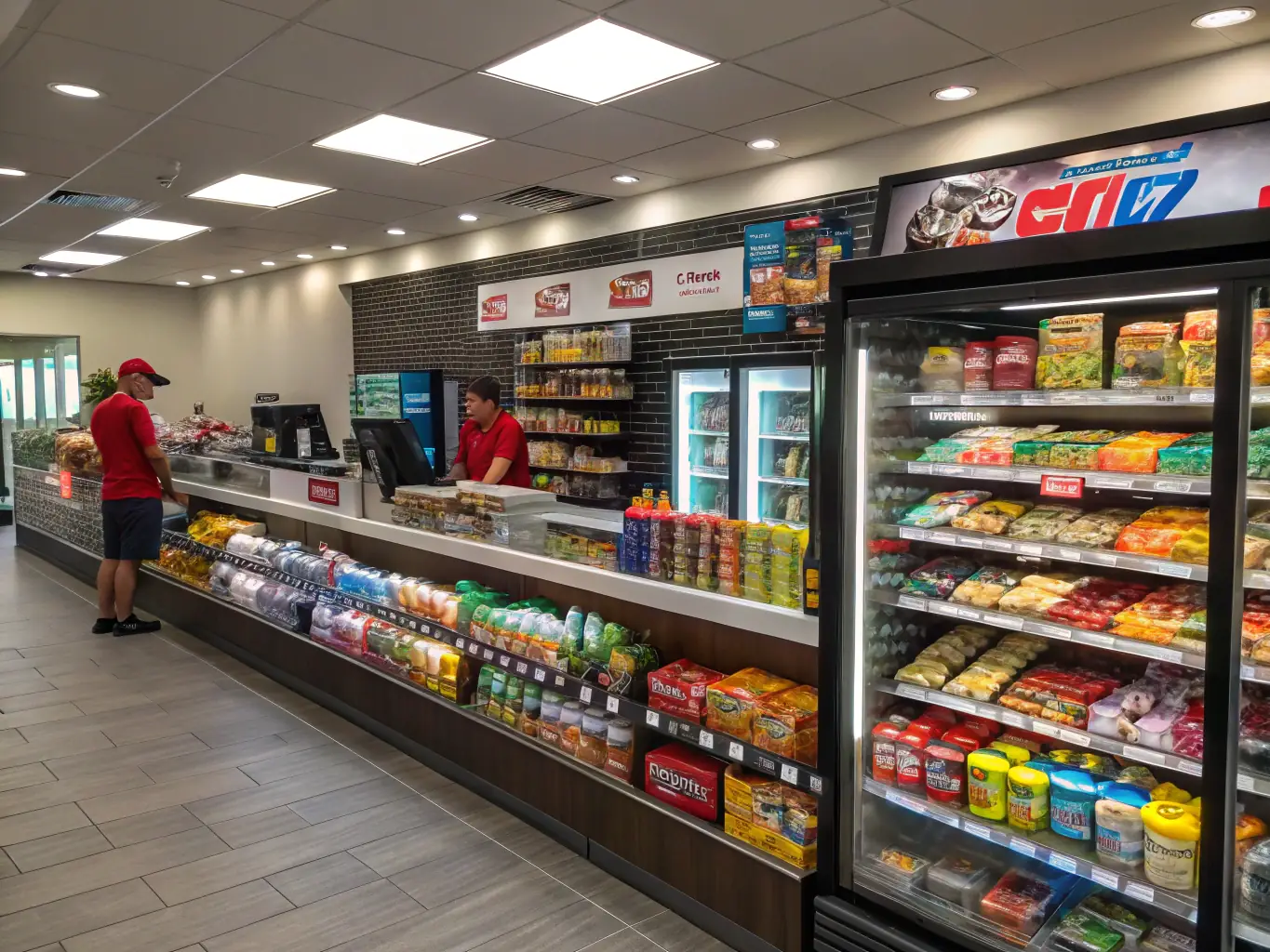 A modern gas station convenience store interior, well-stocked and brightly lit, representing the potential for upgrades and expansions with Mulah's funding.