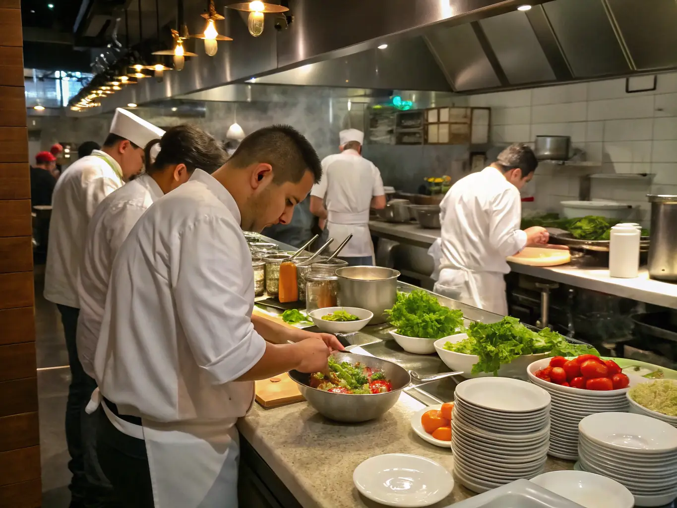 A vibrant image of a bustling restaurant kitchen with chefs preparing food, symbolizing growth and operational efficiency.