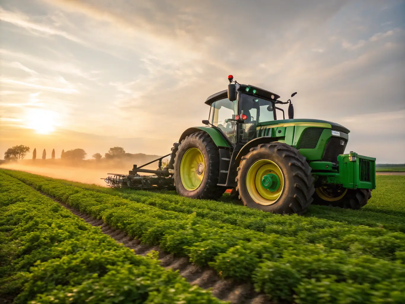 An image showcasing a modern tractor harvesting crops, representing the technological advancements achievable with Mulah's funding.