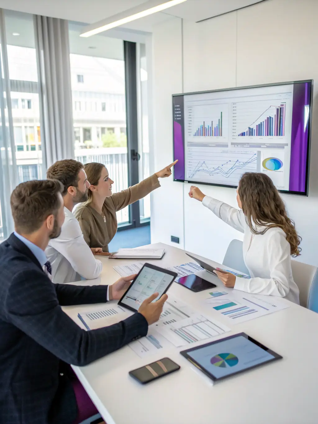 An image depicting a team of Mulah professionals collaborating and analyzing data, showcasing their expertise in the home healthcare industry.