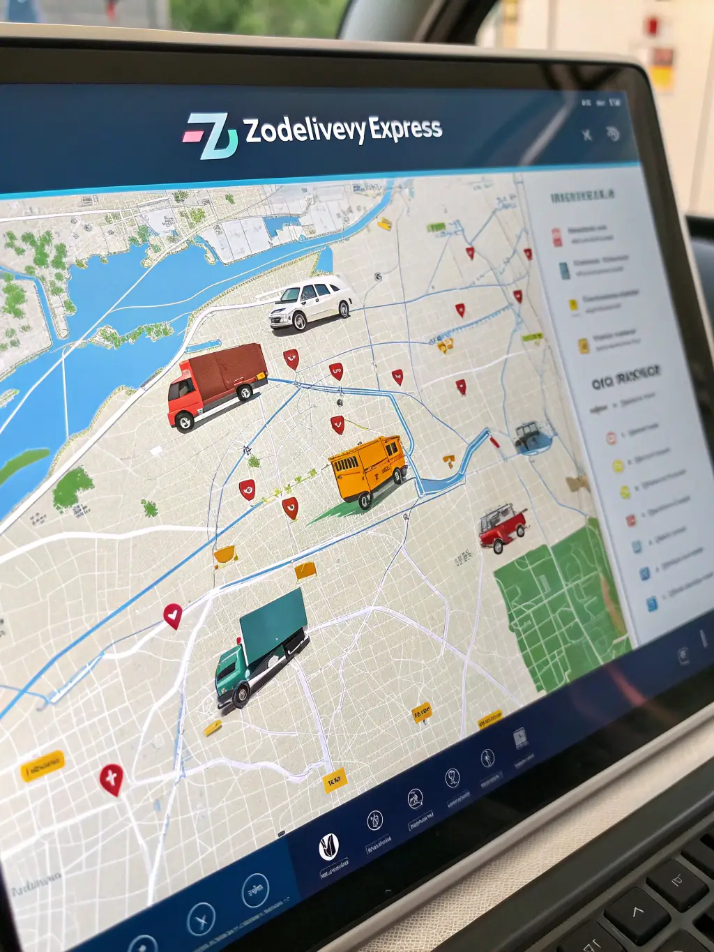 A map highlighting new delivery zones, with a courier van strategically placed, illustrating expansion opportunities.