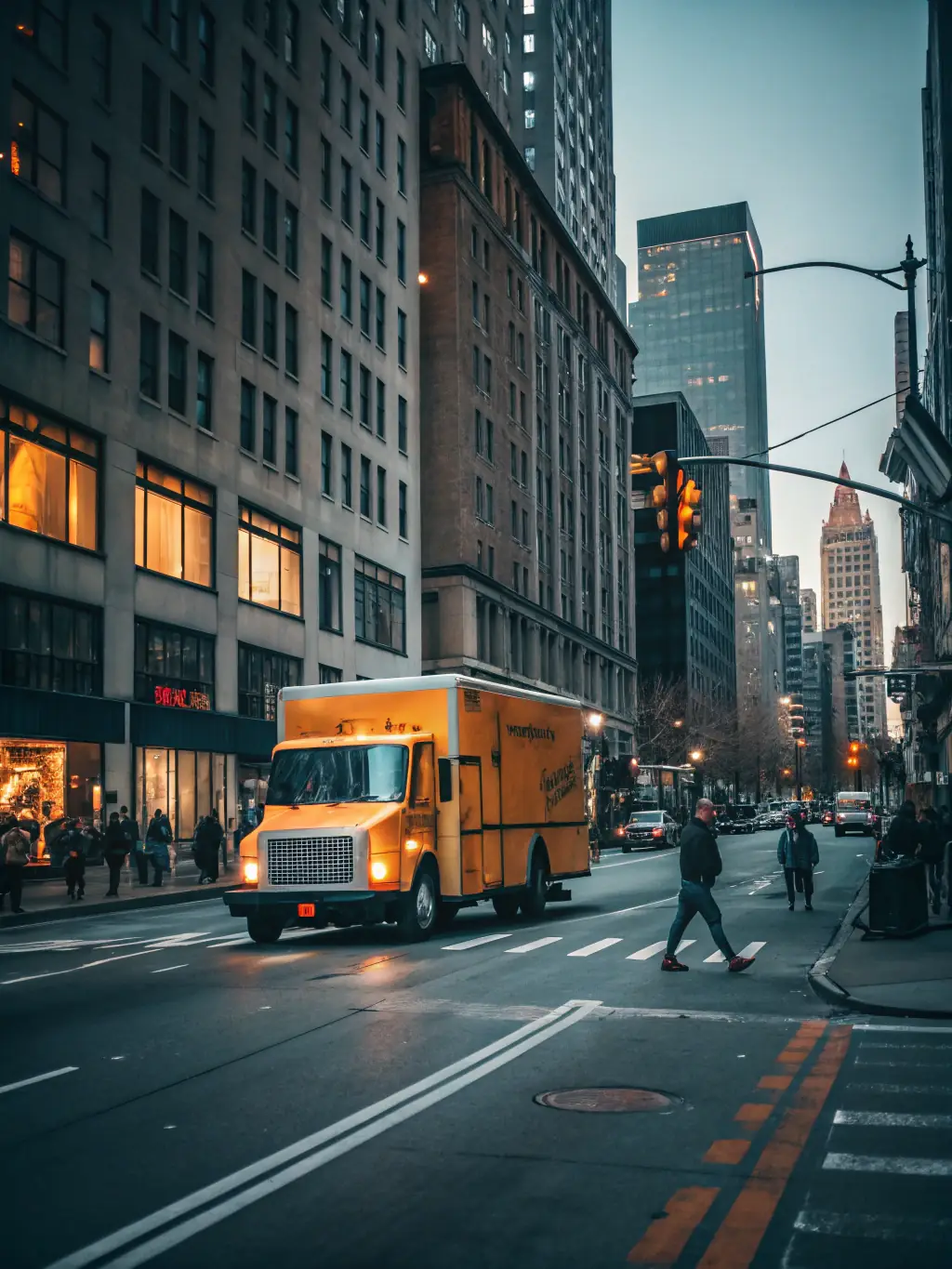 A fleet of delivery vans efficiently navigating city streets, symbolizing speed and agility in courier operations.