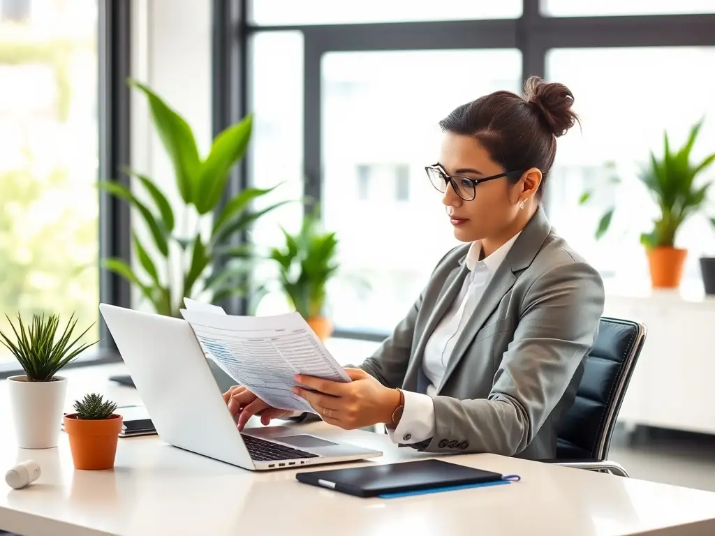An image showing a financial analyst reviewing documents with a magnifying glass, symbolizing the thorough yet efficient review process for auction business funding applications.