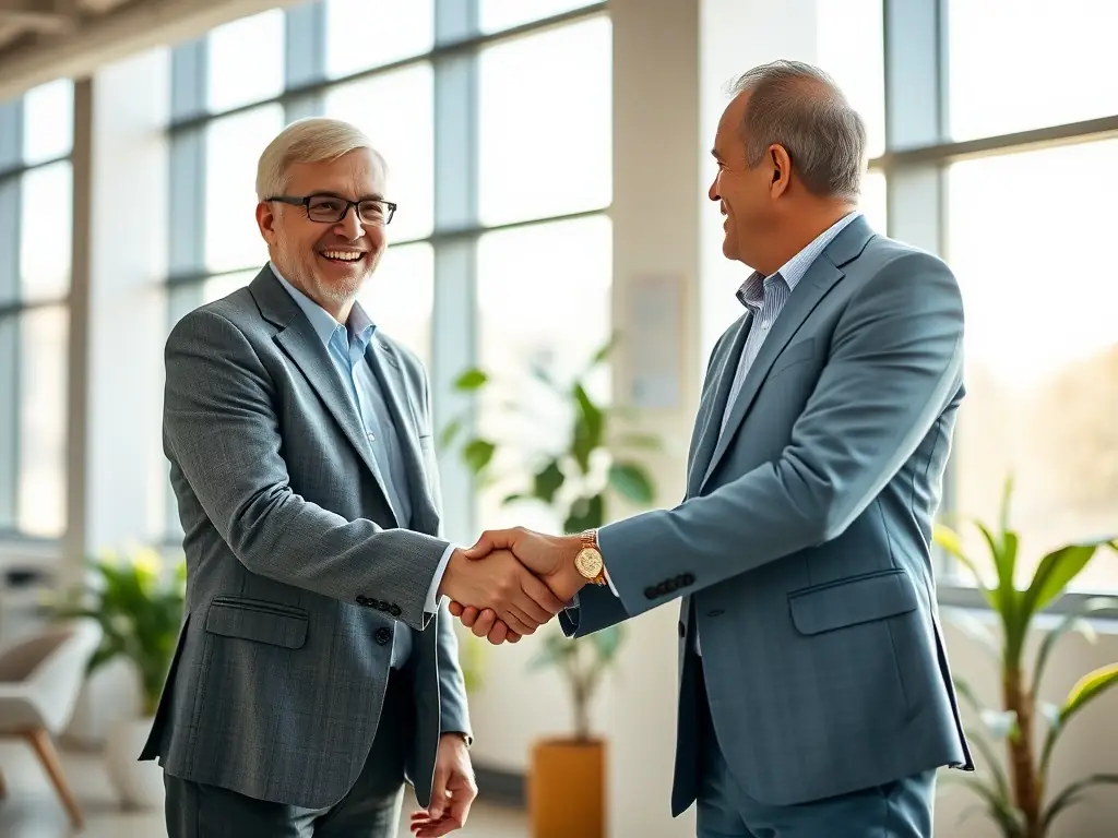 An image featuring a satisfied business owner shaking hands with a Mulah representative, symbolizing the strong partnership and dedicated support offered by Mulah.