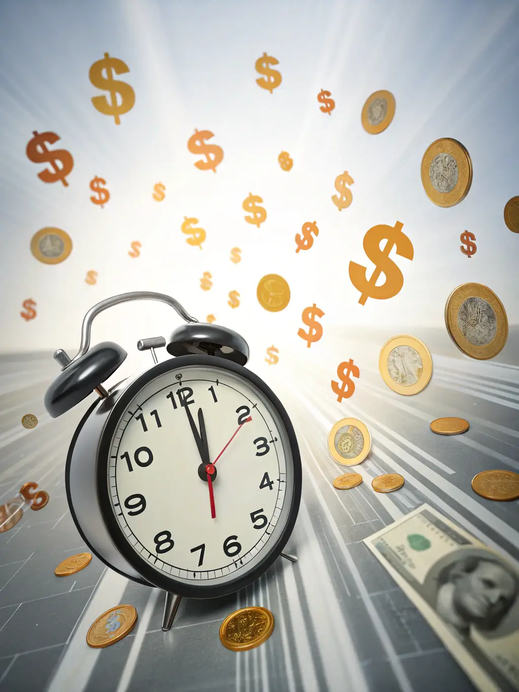A digital illustration showing a clock with money symbols, representing the speed and efficiency of Mulah's funding process.