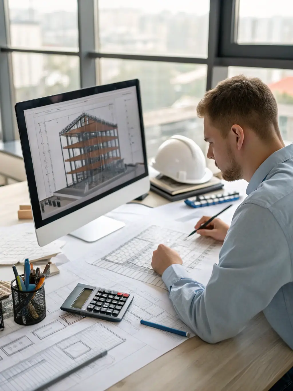 An engineer using advanced software for structural analysis, highlighting Mulah's commitment to supporting technological advancement in engineering.