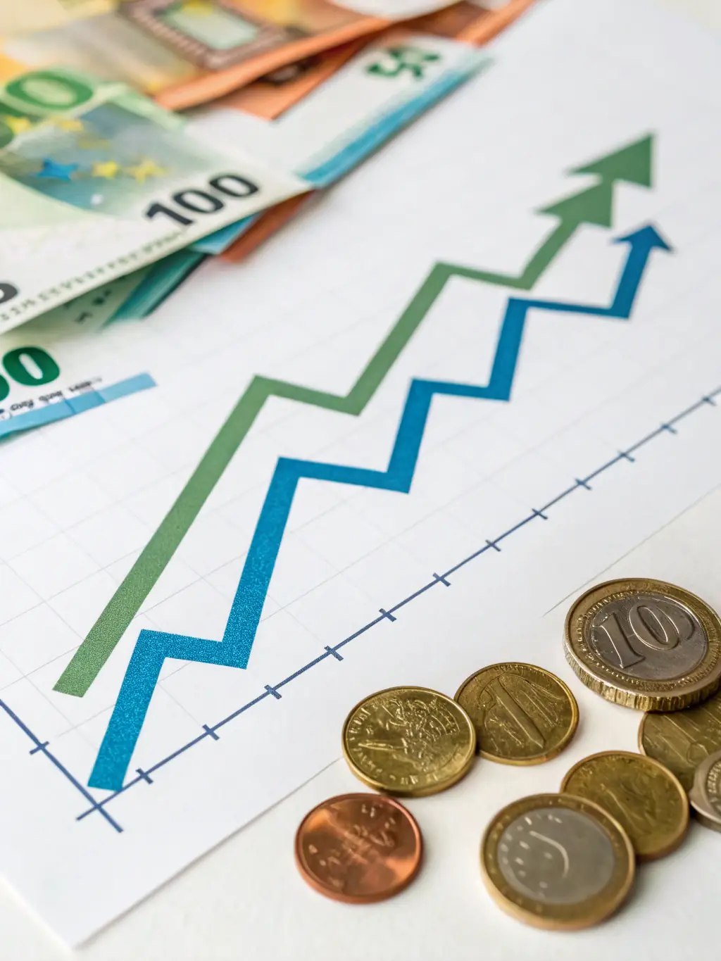 A graph showing upward trending financial growth, with coins and currency symbols subtly incorporated, representing the positive impact of OnDeckClone's funding on businesses.