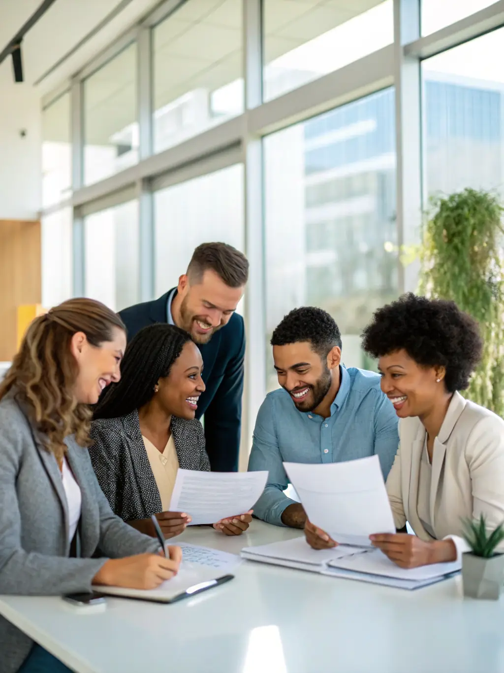 An image of a diverse team of courier business professionals collaborating in a modern office space, symbolizing growth and partnership, used to illustrate the benefit of business growth.