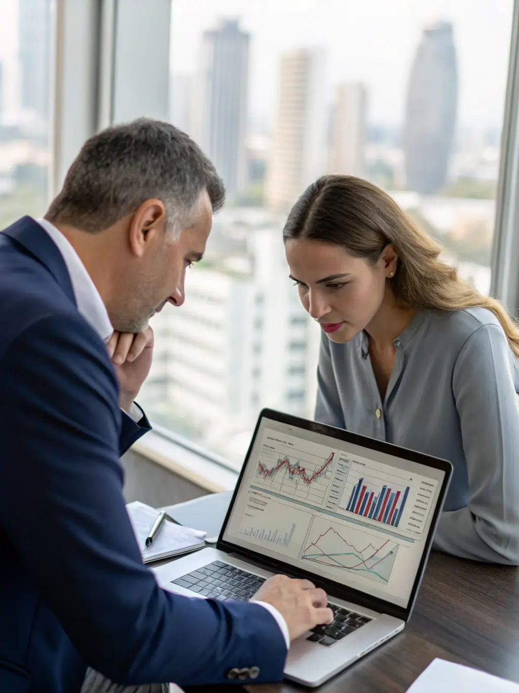 A professional photograph of a financial analyst reviewing a business's cash flow statement, highlighting the importance of working capital for daily operations.