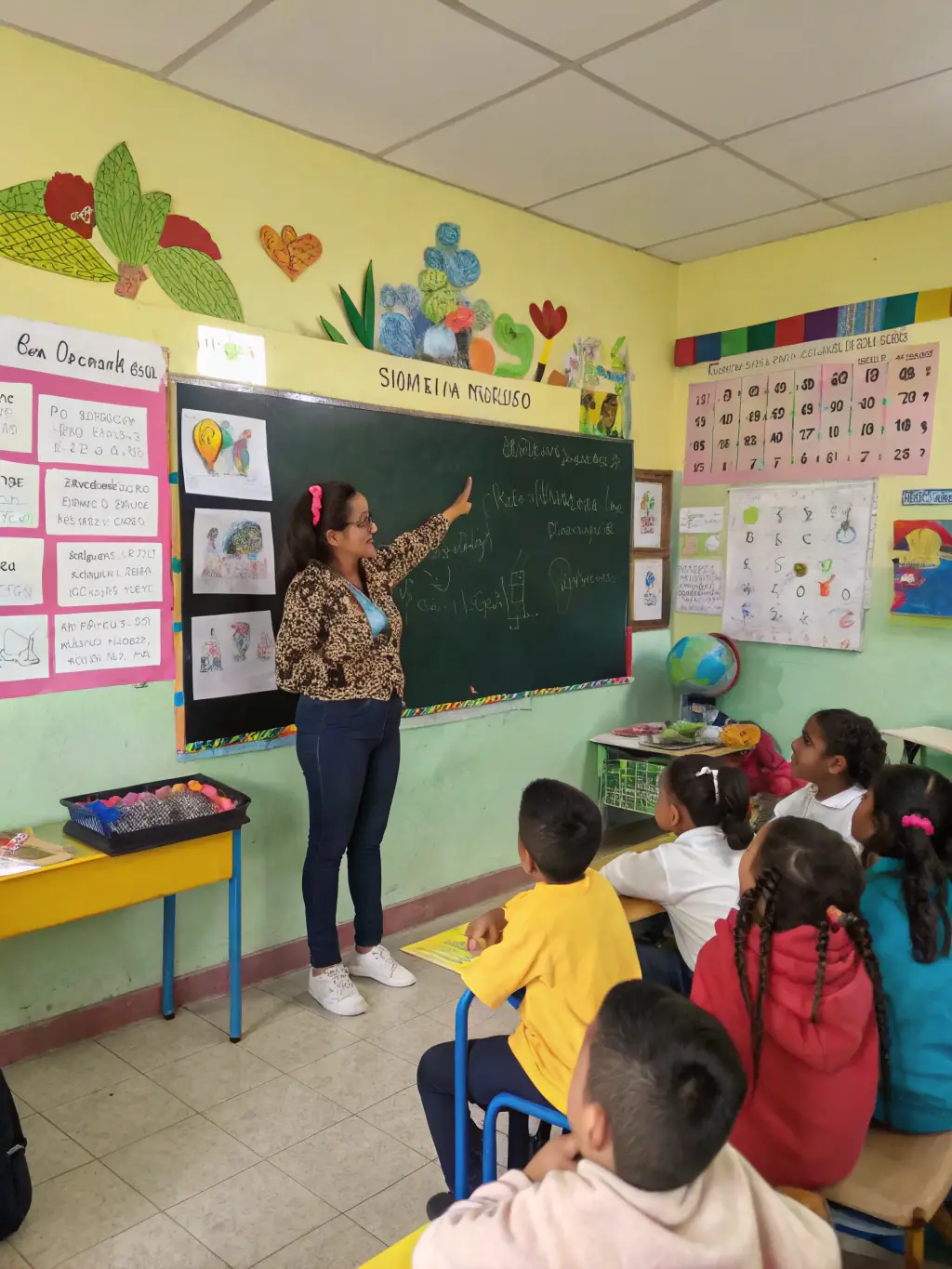 A brightly lit, modern classroom with students actively engaged in a lesson, showcasing a positive learning environment made possible by OnDeckClone's funding.
