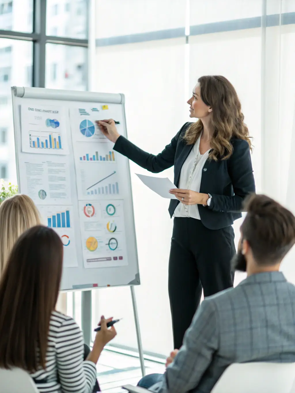 A consultant confidently presenting a successful project outcome, highlighting the positive impact of OnDeckClone's funding on consulting projects.