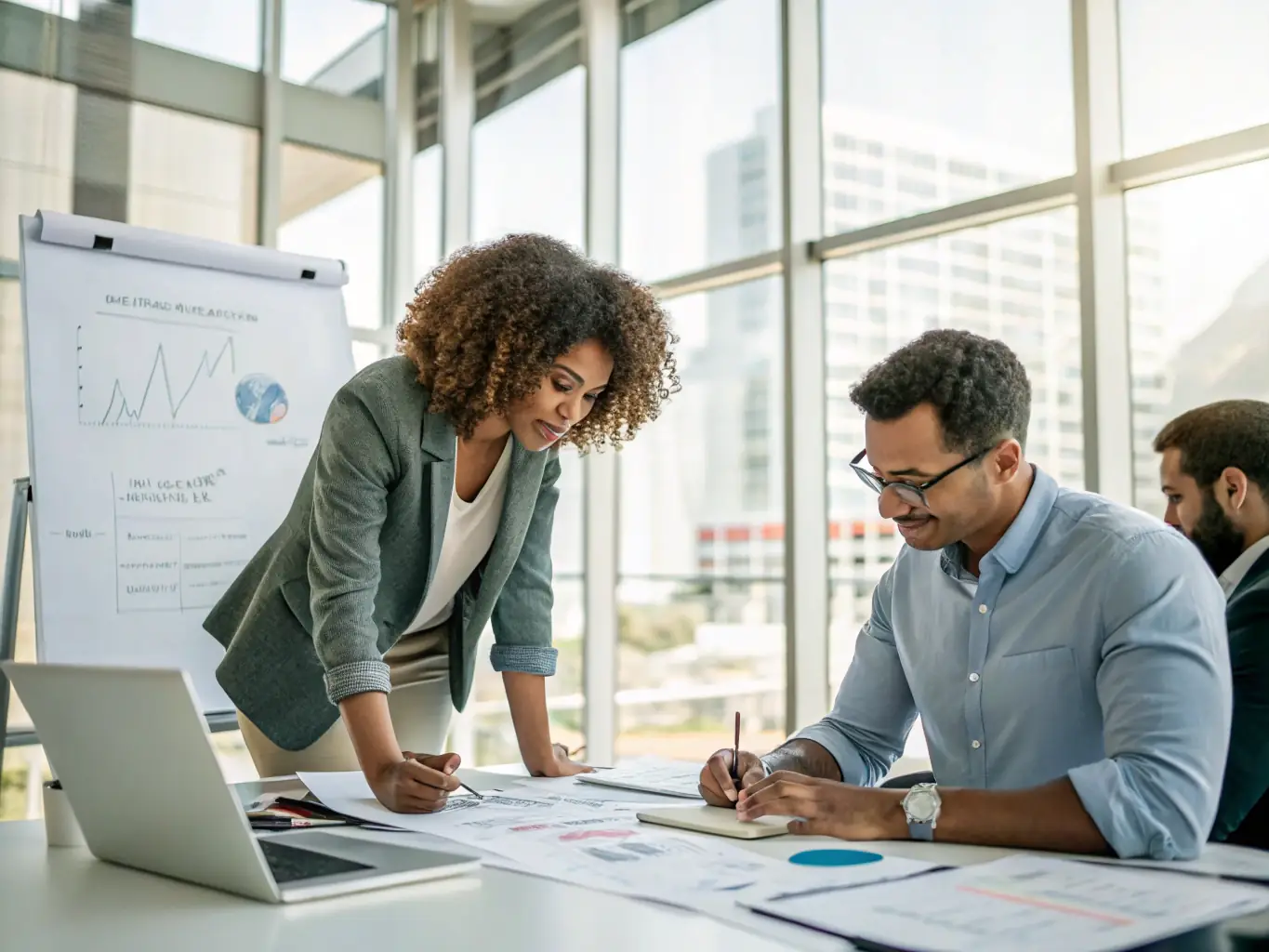 An image of a diverse team of financial experts analyzing construction project plans, highlighting Mulah's industry expertise and personalized service.