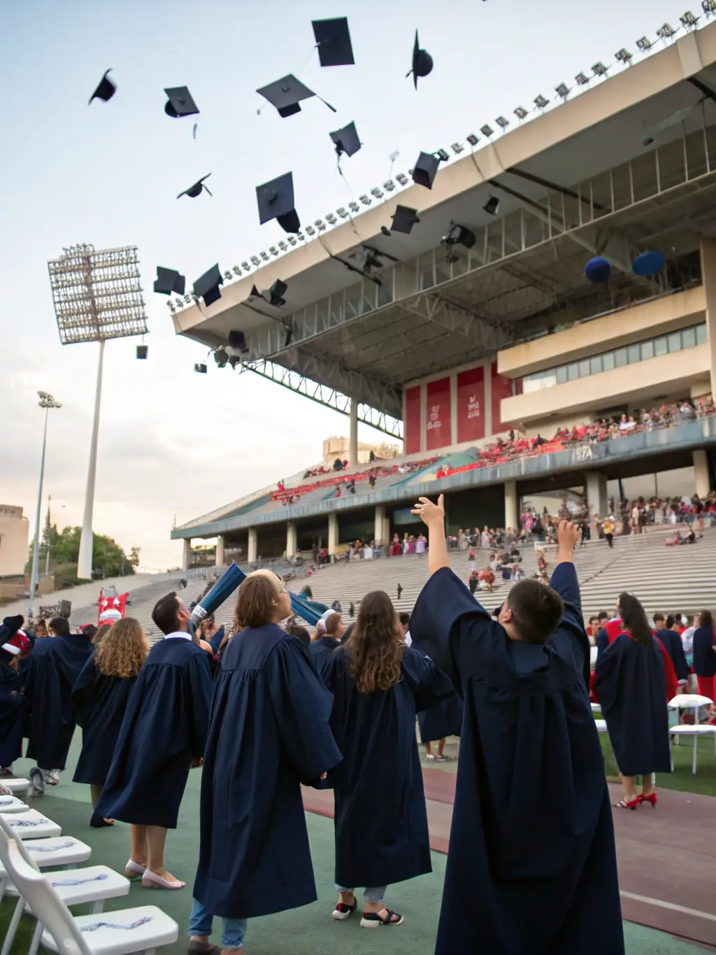 A graduation ceremony with students celebrating, representing the long-term impact of Mulah's funding on educational institutions and their communities.