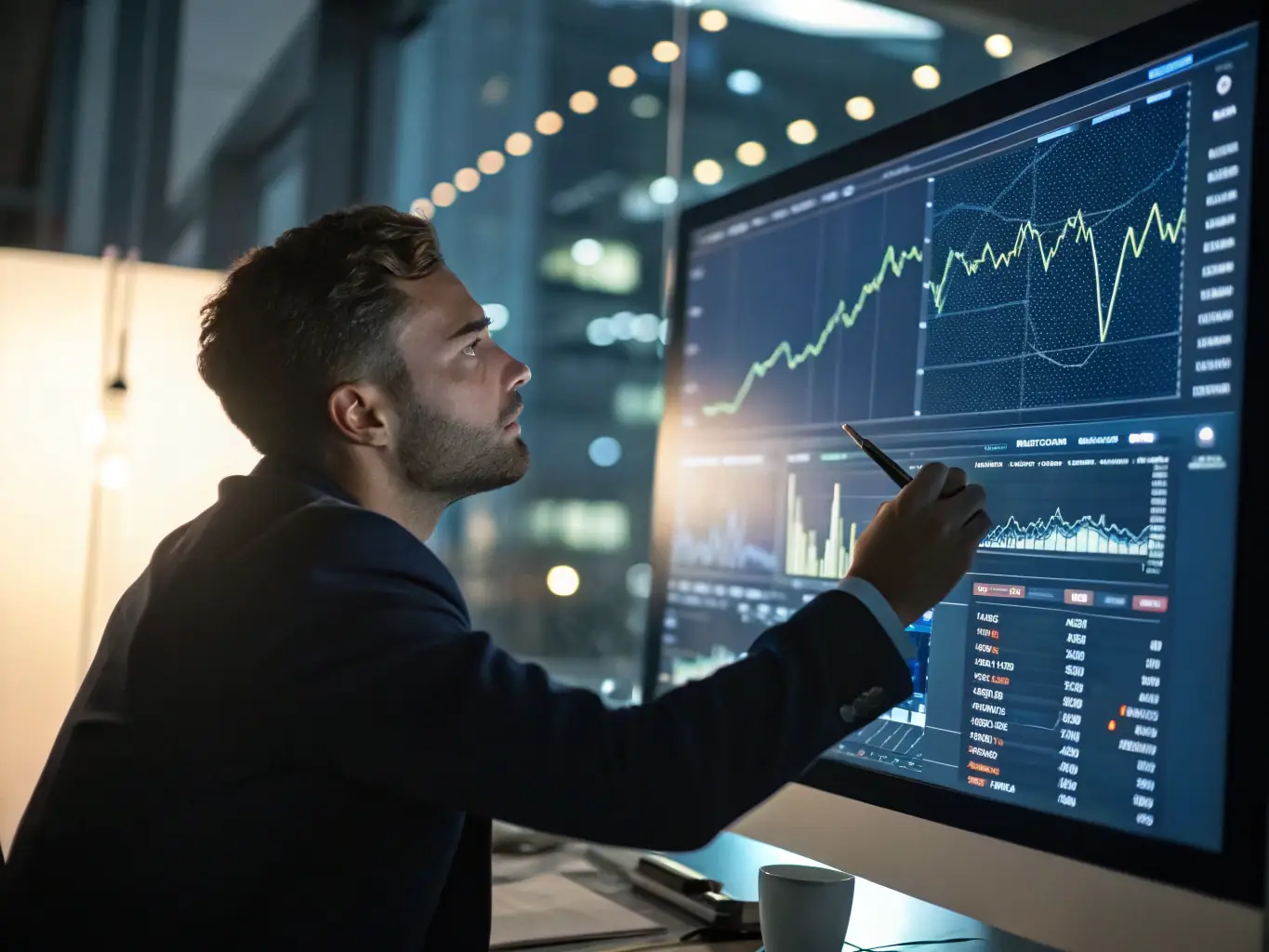 A close-up shot of a financial analyst reviewing data related to an aerospace project, emphasizing the importance of strategic financial planning and investment in the industry.