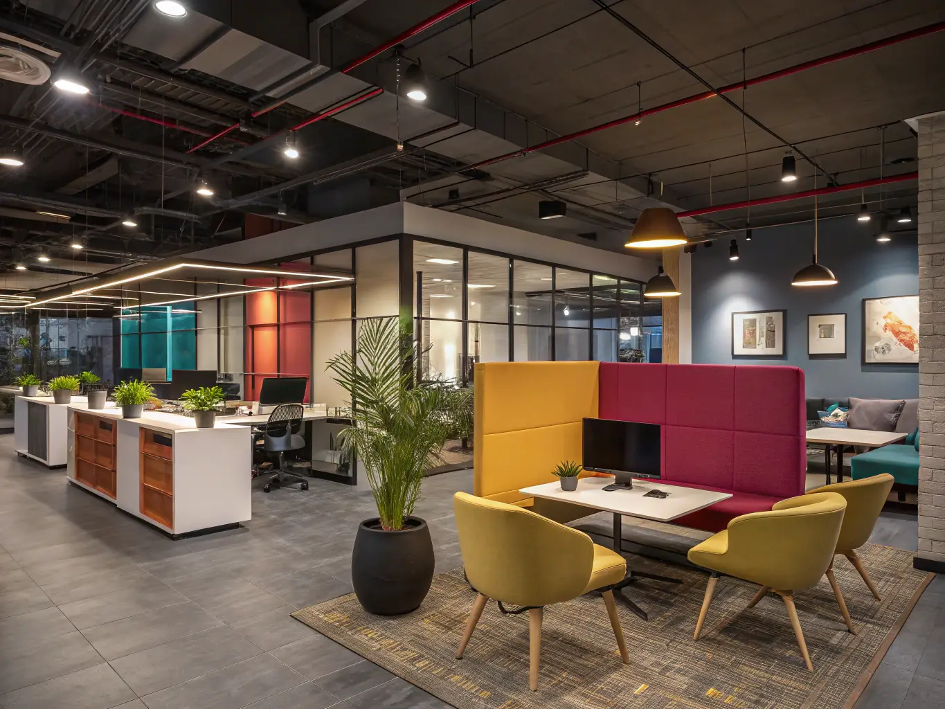 A sleek, modern design agency's office space, highlighting a successful and thriving business environment, representing the stability and success OnDeckClone helps achieve.