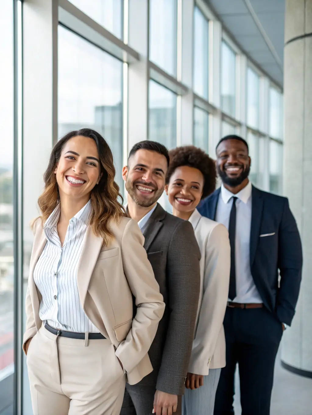 A diverse group of electronic sales business owners smiling and celebrating their success, showcasing the positive impact of Mulah's funding solutions.