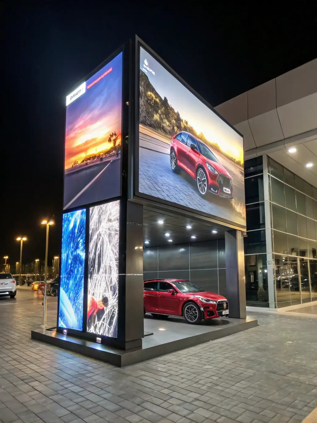A modern car dealership with updated technology and equipment, representing funding for dealership upgrades.