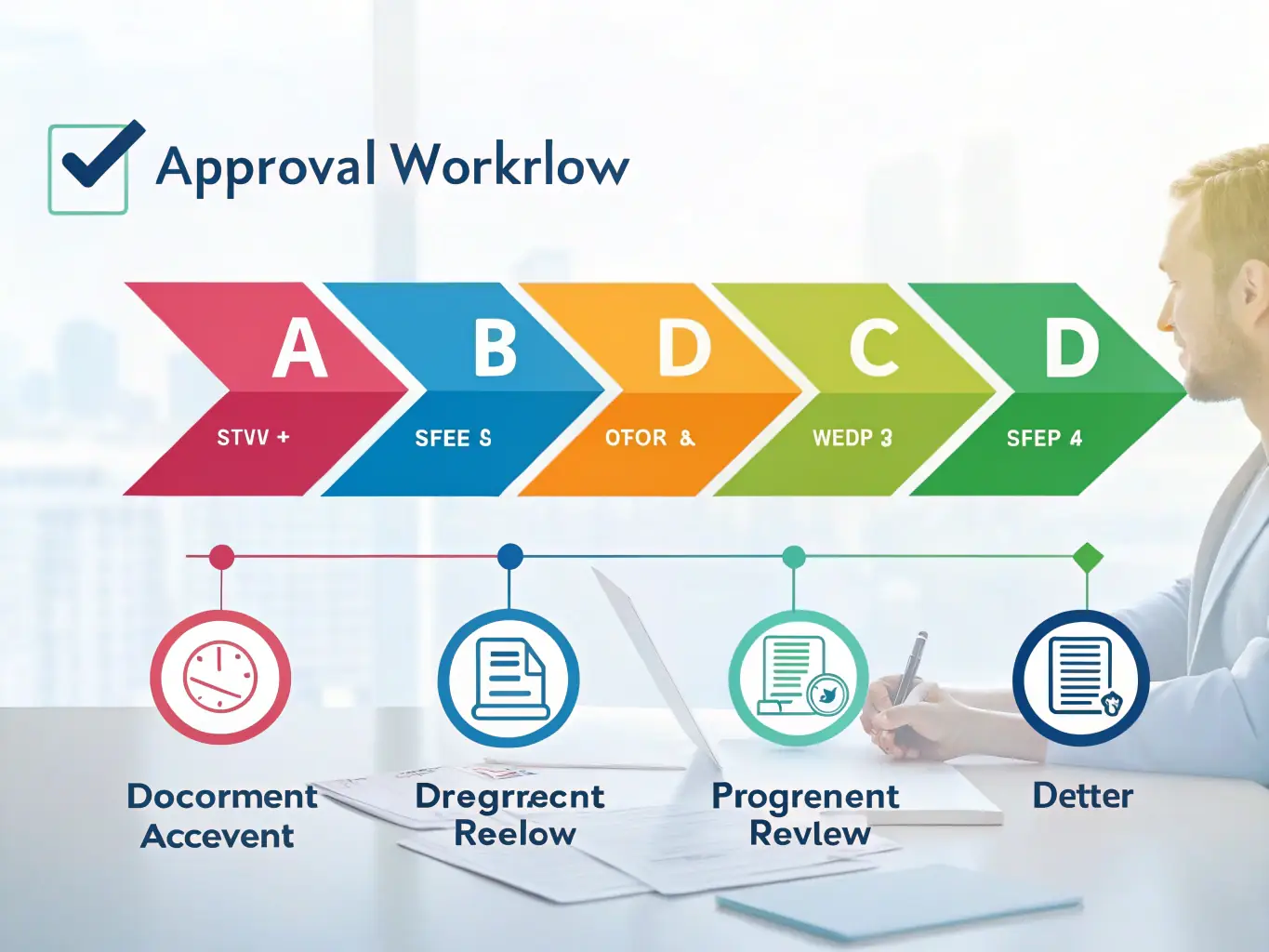 A digital illustration depicting a clear, step-by-step process flow chart, symbolizing the simple funding process for auction businesses, with icons representing application, review, approval, and funding disbursement.