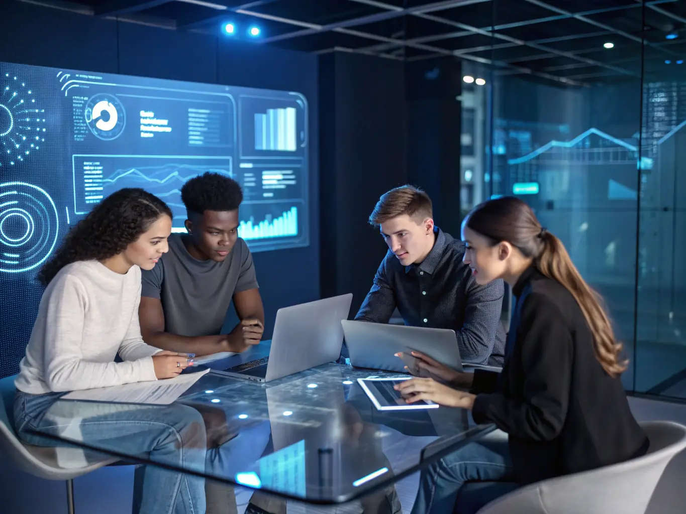A diverse group of ticket resellers collaborating in a co-working space, representing the community and support available to businesses funded by OnDeckClone.