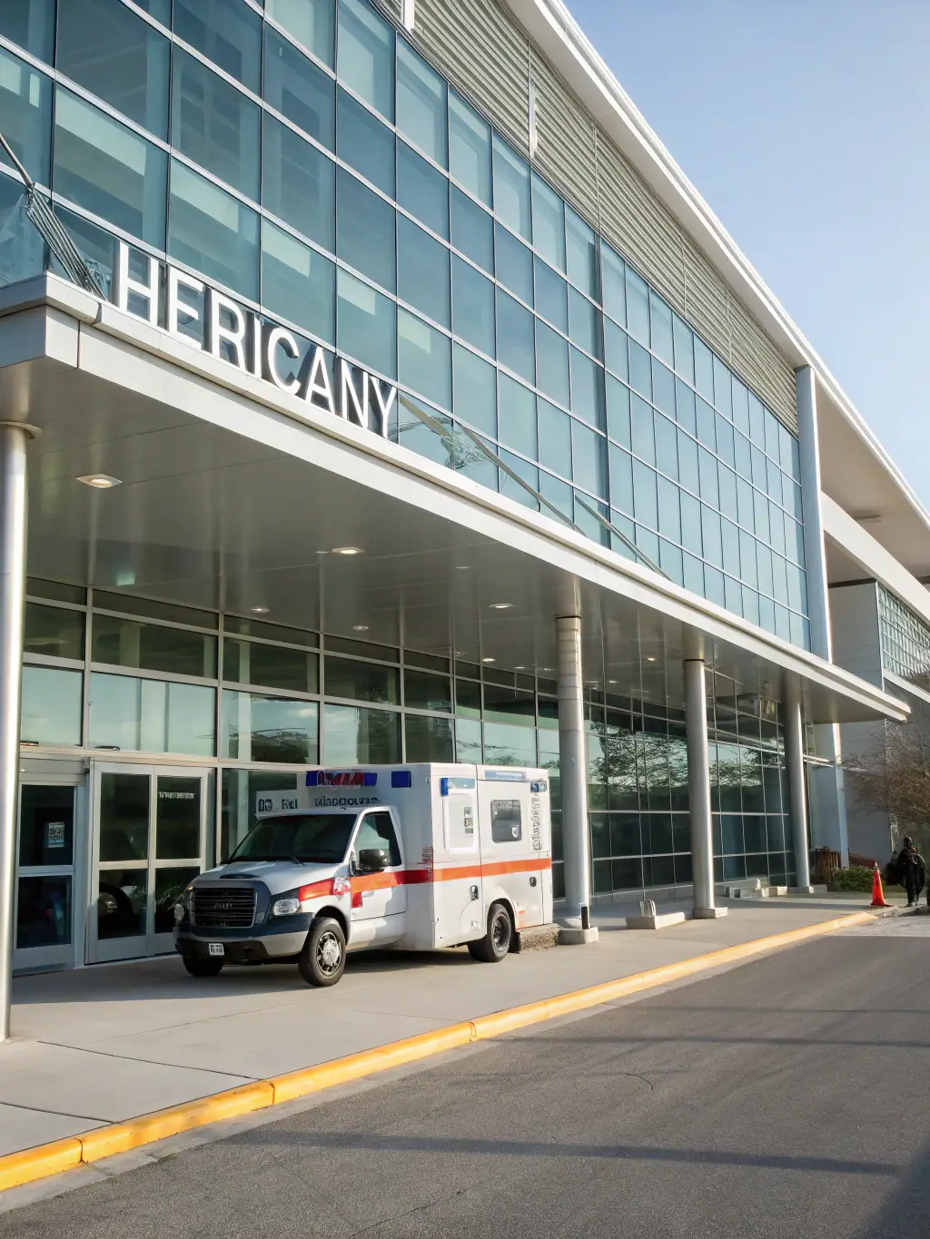 Architectural rendering of a new, modern hospital wing being added to an existing medical facility, highlighting growth and expansion, suitable for illustrating expansion funding solutions.