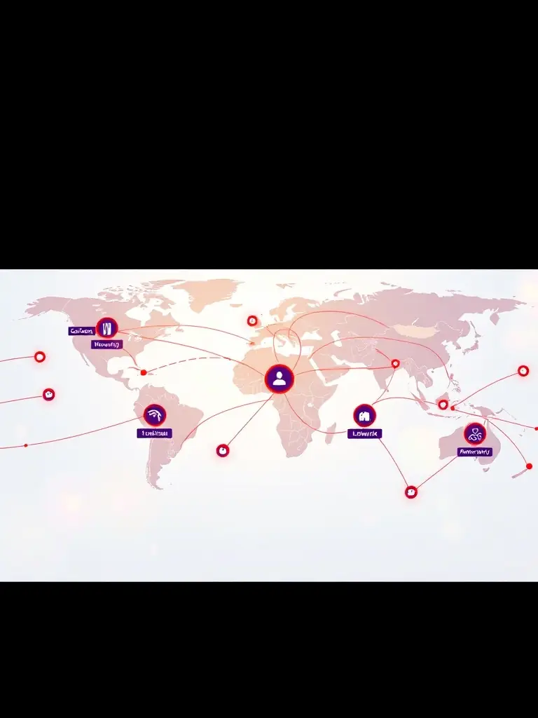 An image showing a global supply chain network with interconnected nodes, highlighting the concept of supply chain financing for international trade.