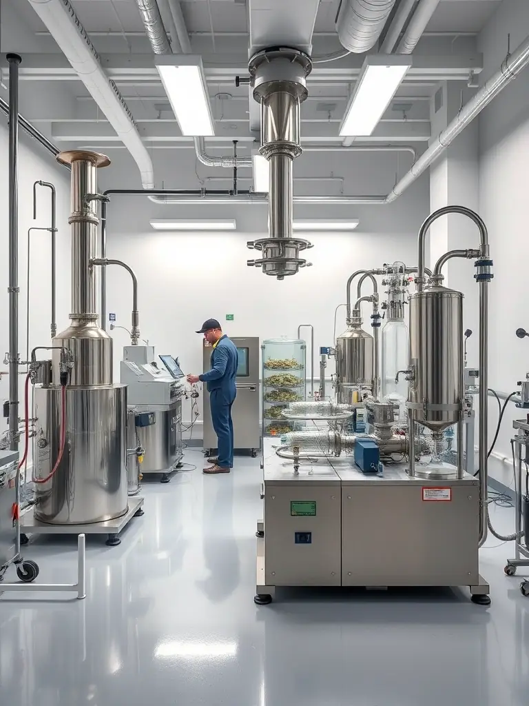 A cannabis processing lab with sophisticated equipment, illustrating the need for investment in technology and infrastructure.