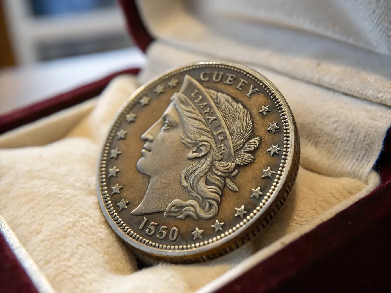 A professional coin dealer carefully examines a rare coin under a magnifying glass, showcasing the precision and expertise required in the coin business.