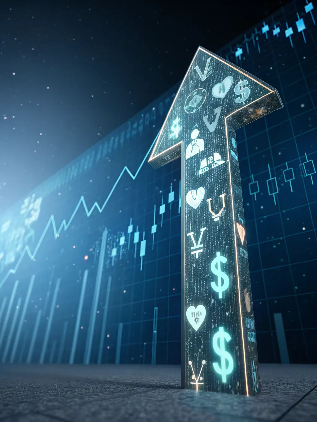 A graphic showing a upward trending graph with medical icons, representing the growth and success Mulah's funding helps healthcare businesses achieve.