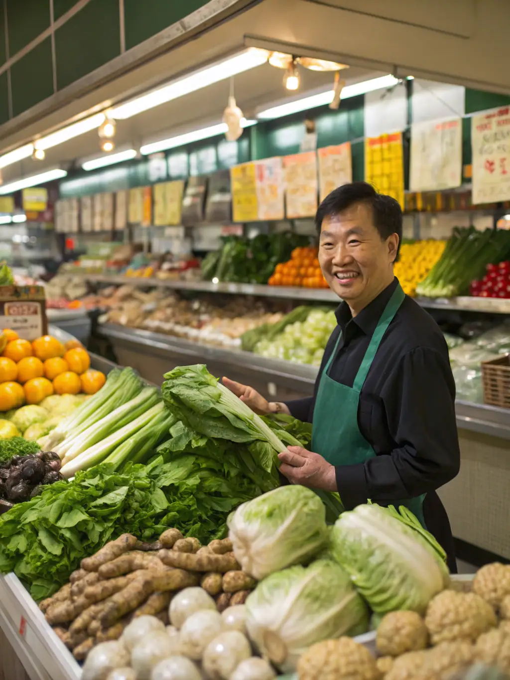 A grocery store owner smiling and shaking hands with an OnDeckClone representative in front of their well-stocked store, symbolizing a successful partnership.