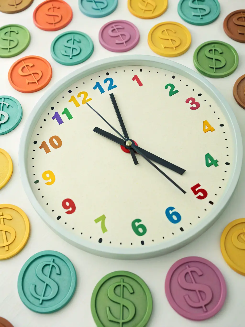 A digital illustration of a clock with money bags around it, representing quick funding approval and disbursement.