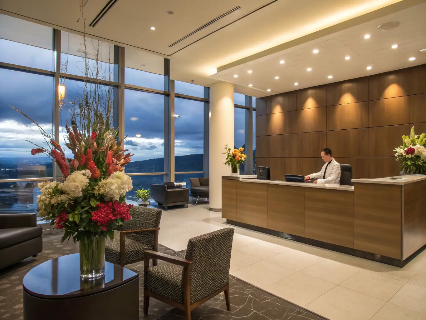 A clean and inviting reception area in a fitness center, with friendly staff greeting members, emphasizing the improved member experience and operational efficiency facilitated by Mulah's funding.
