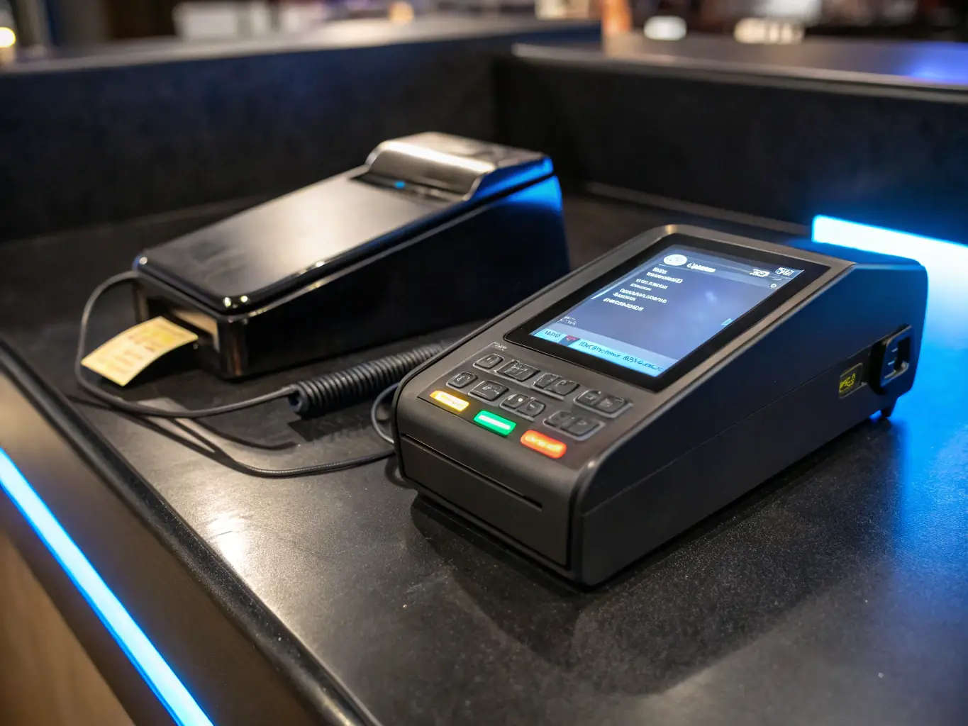 A close-up shot of a modern point-of-sale system at a gas station, emphasizing the importance of technology and efficient payment processing for business growth.