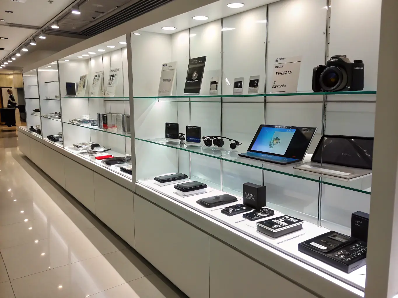 A dynamic image of various electronic gadgets and devices neatly arranged on shelves, symbolizing the diverse inventory and sales potential that OnDeckClone helps electronics retailers capitalize on.