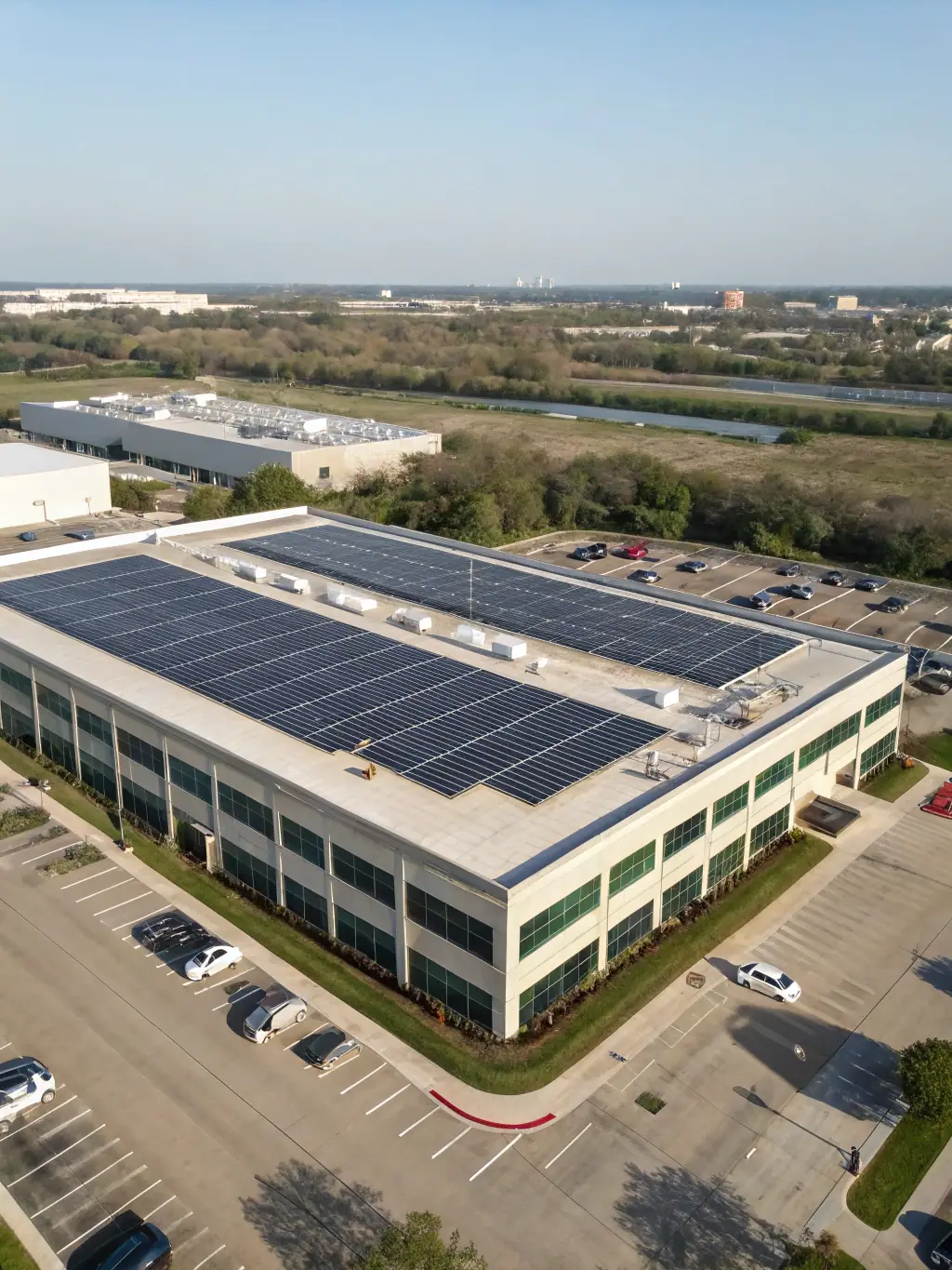 An aerial view of a large-scale solar panel installation, showcasing the potential for significant energy production and cost savings.