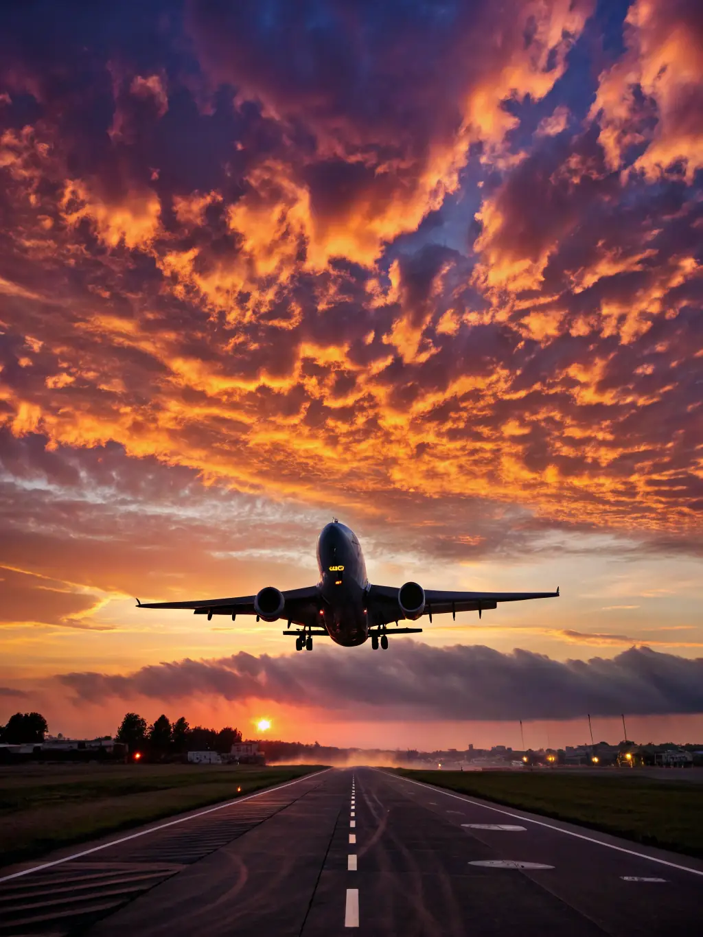A visually striking image of a modern airplane taking off at sunset, symbolizing growth and new opportunities in aviation, suitable for a financial services website.